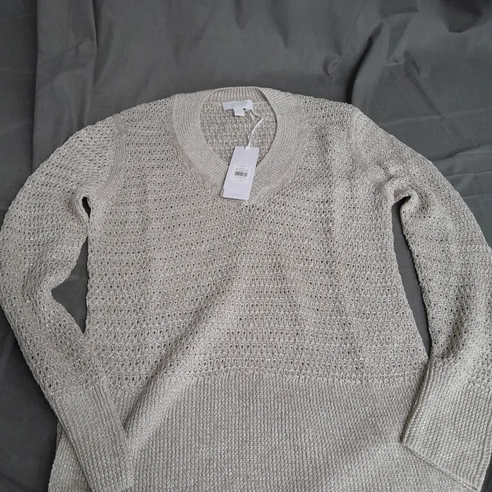 WHITE LABEL LINEN-RICH SPARKLE STITCH SWEATER - SMALL