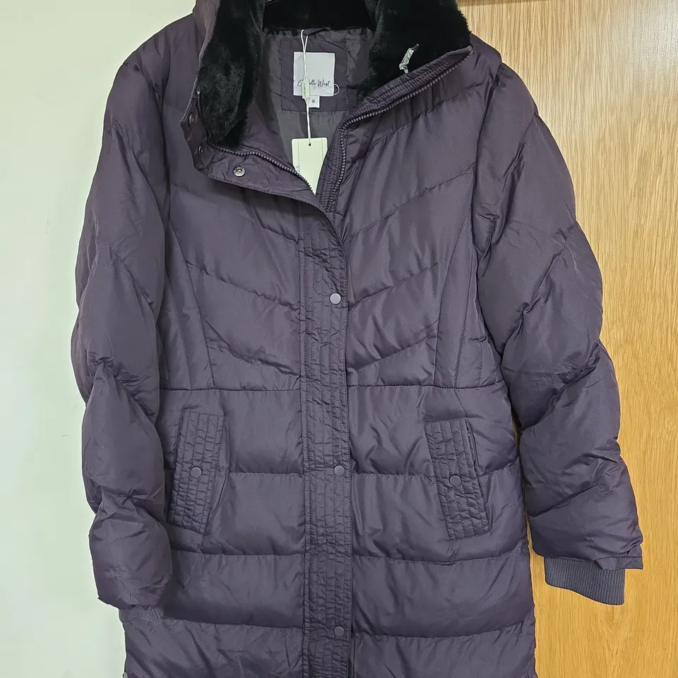 CHARLOTTE WEST WOMEN'S PUFFER COAT WITH FAUX FUR TRIM – LONG LENGTH - PLUM