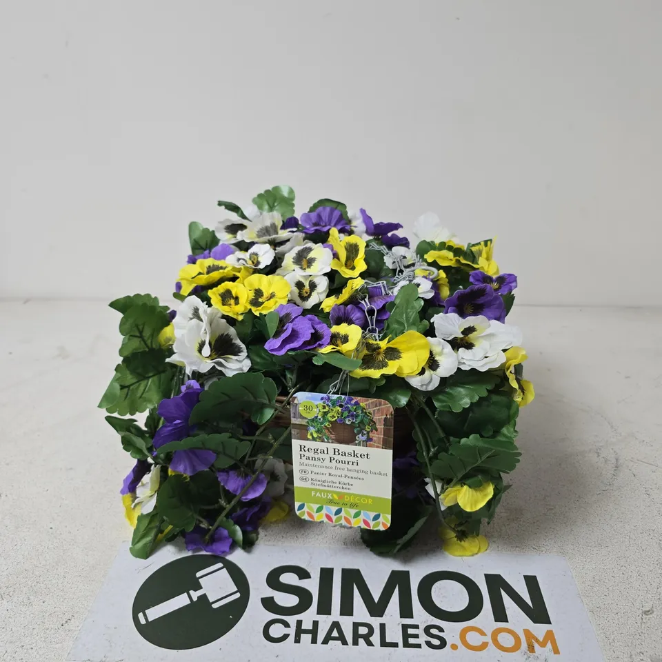 REGAL BASKET PANSY HANGING BASKET – PANSY FLOWERS (PURPLE, YELLOW, WHITE)