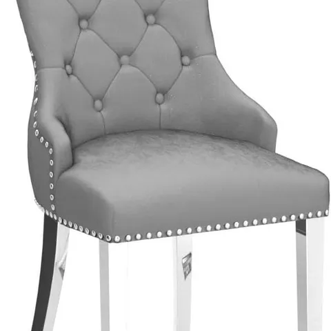 BOXED SET OF 2 BELGRAVIA LUXURY GREY VELVET KNOCKERBACK AND SILVER CHROME KITCHEN DINING CHAIRS (1 BOX)