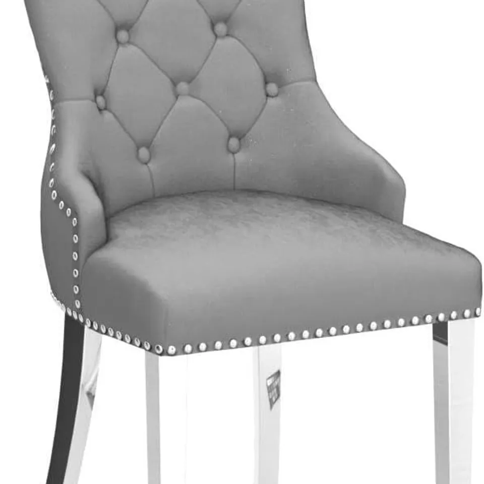 BOXED SET OF 2 BELGRAVIA LUXURY GREY VELVET KNOCKERBACK AND SILVER CHROME KITCHEN DINING CHAIRS (1 BOX)