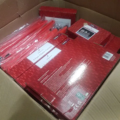 PALLET CONTAINING ASSORTED CHRISTMAS PRODUCTS & DECORATIONS INCLUDING CHRISTMAS WREATH STORAGE BAGS, MERRY CHRISTMAS HANGING DECORATION, 6-PACK FILLABLE CRACKERS & CERAMIC HOUSES