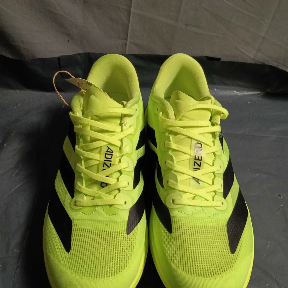 UNBOXED PAIR OF ADIDAS ADIZERO RUNNING SHOES – NEON YELLOW/BLACK - UK SIZE 10