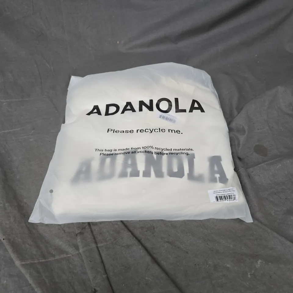 ADANOLA VARSITY OVERSIZED SWEATSHIRT IN MARSHMALLOW WHITE/COFFEE BEAN SIZE S