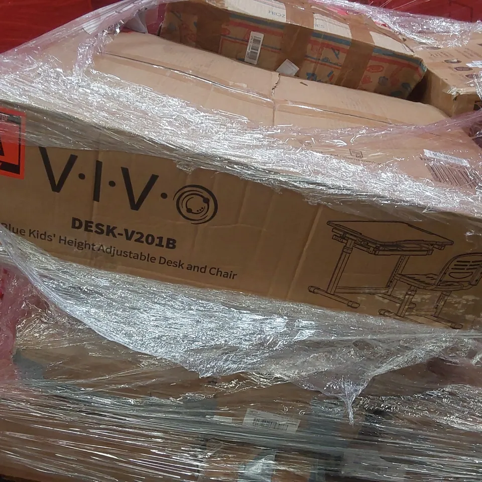 PALLET OF ASSORTED ITEMS INCLUDING: VIVO HEIGHT ADJUSTABLE DESK, VANCASSO DINNERWARE SET ECT