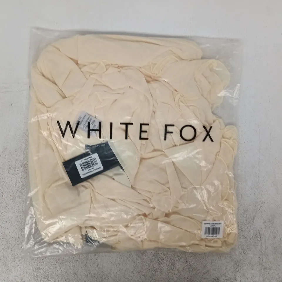 BAGGED WHITE FOX ICON IN MOTION OFF SHOULDER MAXI DRESS IN LEMON SIZE SMALL