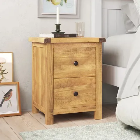 BOXED AUDETTE SOLID + MANUFACTURED WOODEN BEDSIDE TABLE