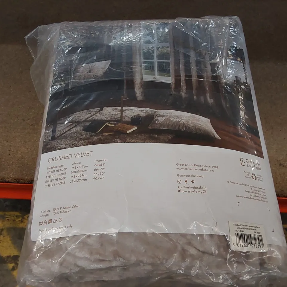 BAGGED CRUSHED VELVET EYELET CURTAINS - COLOUR: NATURAL // 168 X 229CM (1 ITEM)