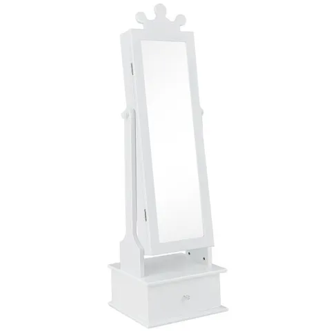 BOXED COSTWAY 2-IN-1 KIDS PLAY JEWELRY ARMOIRE WITH FULL LENGTH MIRROR - WHITE