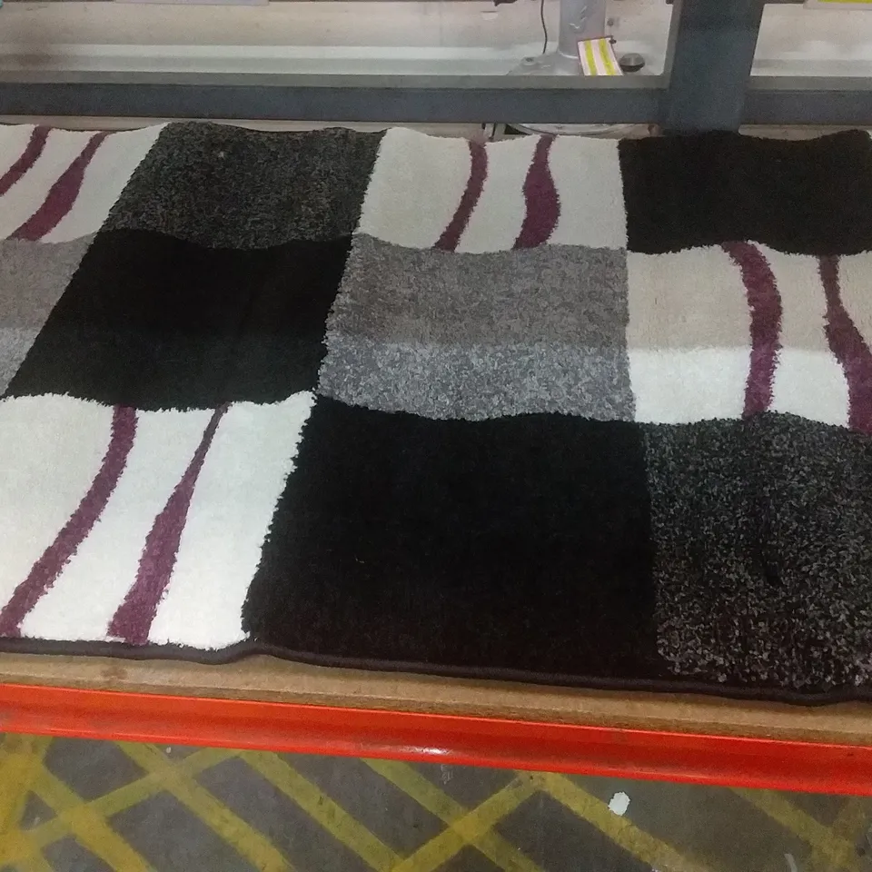 ESSIE RUG BLACK GREY - CREAM / PURPLE 