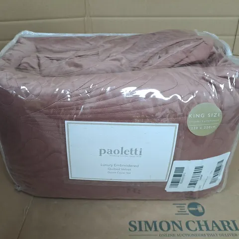 PAOLETTI LUXURY EMBROIDERED QUILTED VELVET DUVET SET - KING SIZE