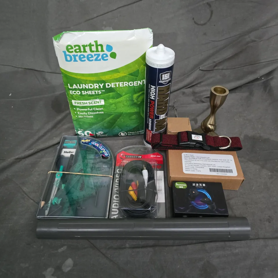 APPROXIMATELY 15 ASSORTED HOUSEHOLD ITEMS TO INCLUDE LAUNDRY DETERGENT ECO SHEETS, HARD AS NAILS ADHESIVE, HELIX COOL CURVES SET, ETC