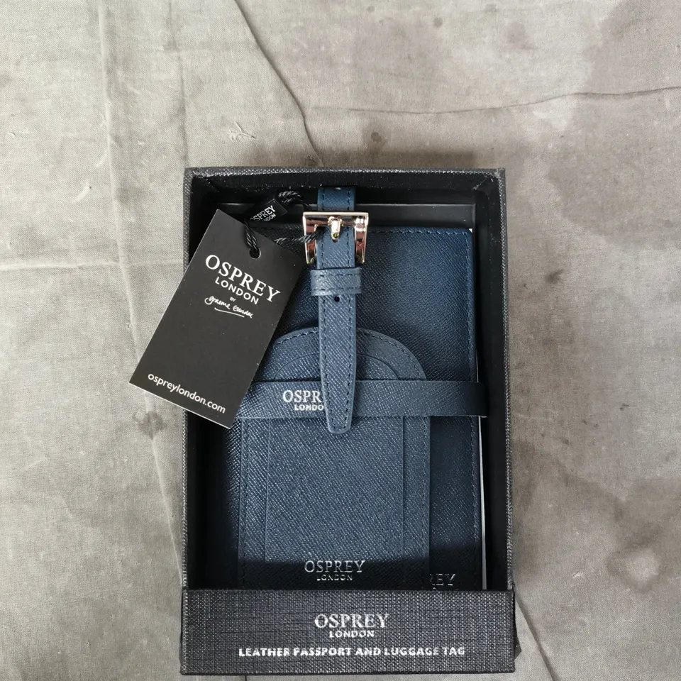 OSPREY LONDON LEATHER PASSPORT & LUGGAGE TAG SET – BLUE