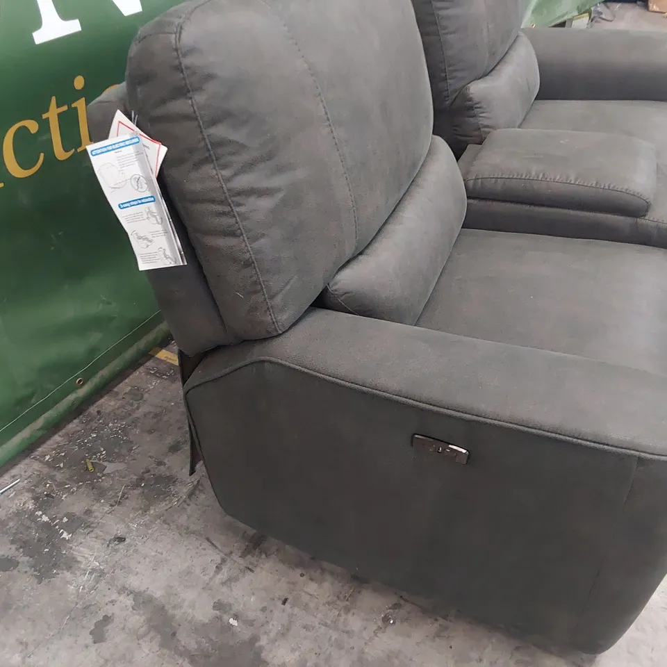 DESIGNER TWO SEATER SOFA WITH HC UNIT DARK GREY MACAU FABRIC 