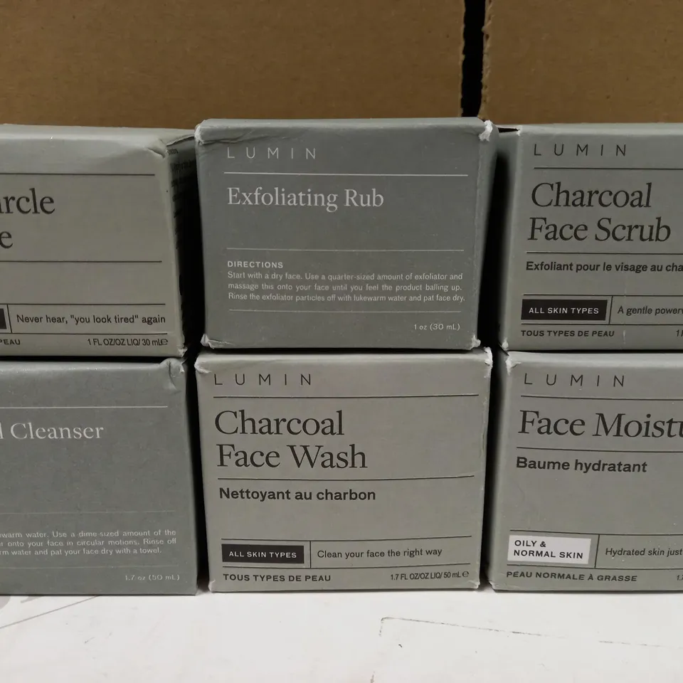 SET OF 6 LUMIN ITEMS TO INCLUDE DARK CIRCLE DEFENSE, CHARCOAL FACE WASH AND CHARCOAL CLEANSER