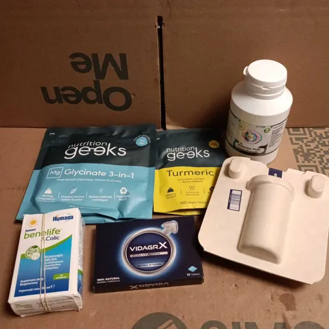 APPROXIAMTELY 15 ASSORTED HEALTH PRODUCTS TO INCLUDE NUTRITION GEEKS, VIDAGR X, RAPHA ETC 