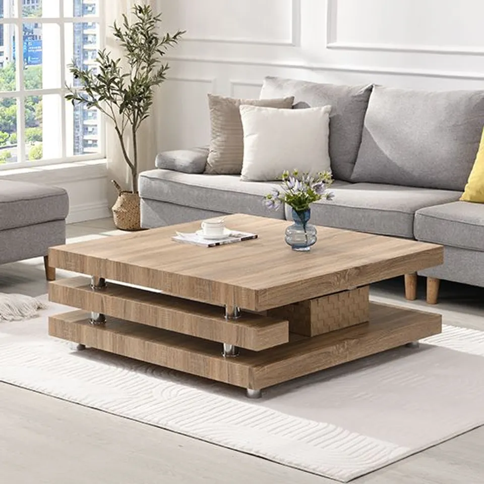 BRAND NEW BOXED DESIGN SQUARE COFFEE TABLE IN SANREMO OAK (1 BOX)