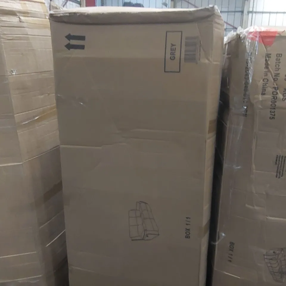 BOXED GREY FABRIC MANUAL RECLINING THREE SEATER SOFA