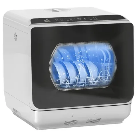 BOXED HOMCOM TABLE TOP DISHWASHER, MINI COUNTERTOP DISHWASHER WITH BUILT IN 6L WATER TANK, 6 PROGRAMS, TOUCH CONTROL, LED DISPLAY, 4 PLACE SETTINGS, DUAL WATER SUPPLY AND FRUIT WASH MODE, SILVER TONE
