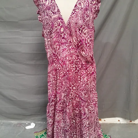 ROMAN BORDER FRILL MAXI DRESS IN PURPLE/GREEN