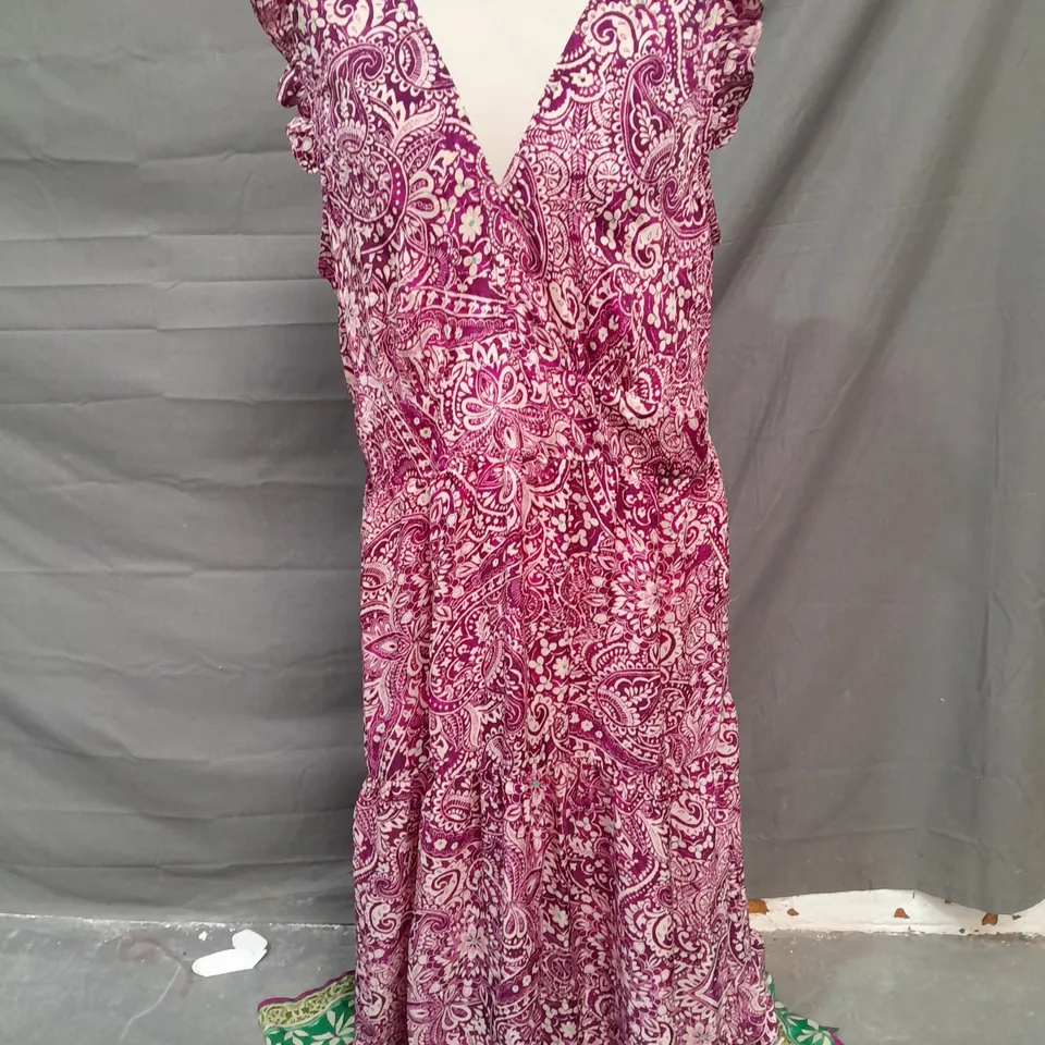 ROMAN BORDER FRILL MAXI DRESS IN PURPLE/GREEN