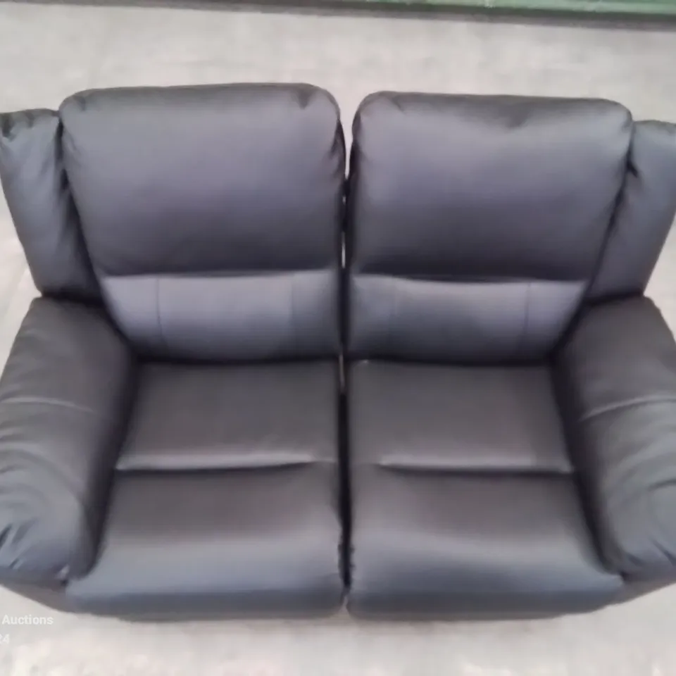 QUALITY DESIGNER 2 SEATER BLACK FAUX LEATHER UPHOLSTERED RECLINER SOFA 