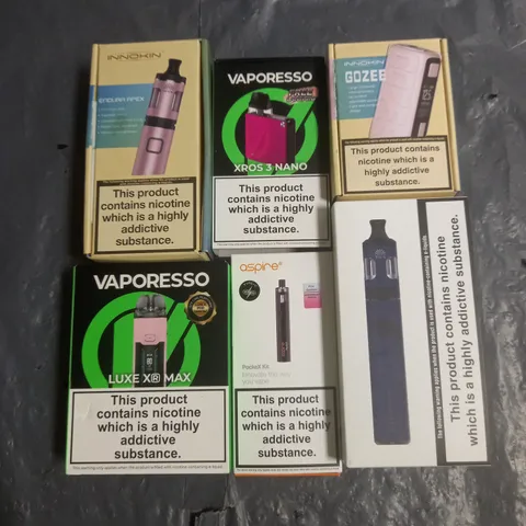 APPROXIMATELY 20 VAPES & E-CIGARETTES TO INCLUDE - VAPORESSO LUXE XR MAX - ASPIRE POCKEX KIT - INNOKIN GOZEE - ETC