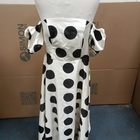 KALEIDOSCOPE WOMEN'S POLKA DOT DRESS – WHITE WITH BLACK DOTS, PUFF SLEEVES SIZE 10