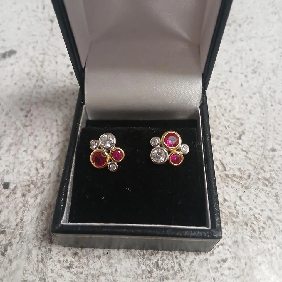 DIAMONIQUE 1.5CT RUBY BUBBLE STUD EARRINGS STERLING SILVER