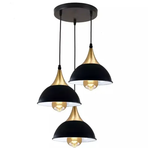 BOXED LEDSONE RETRO INDUSTRIAL 3 LIGHTS CEILING PENDANT LIGHT WITH BLACK DOME SHADE (1 BOX)