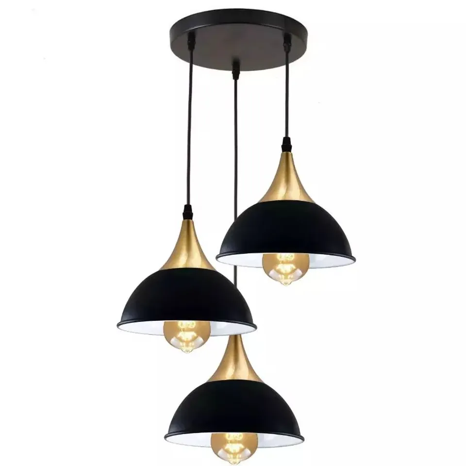 BOXED LEDSONE RETRO INDUSTRIAL 3 LIGHTS CEILING PENDANT LIGHT WITH BLACK DOME SHADE (1 BOX)