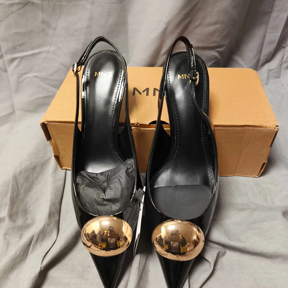 BOXED PAIR OF MNG BLACK SLINGBACK HEELS - SIZE 37