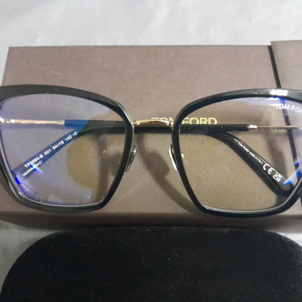 BOXED PAIR OF TOM FORD GLASSES IN BLACK AND GOLD