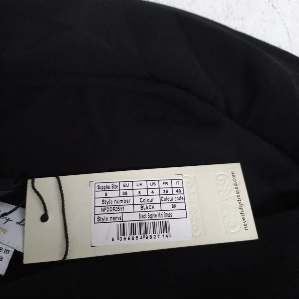 NEVER FULLY DRESSED BLACK SOHO MINI DRESS – UK 8 (EU 36, US 4) – MADE IN CHINA