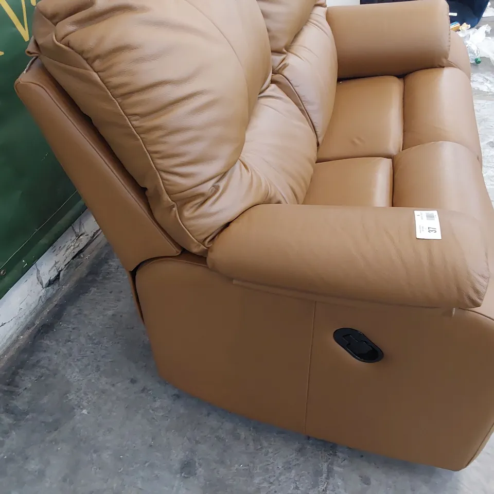 QUALITY BRITISH DESIGNER G PLAN MINSTRAL MANUAL RECLINING TWO SEATER SOFA CAMBRIDGE TAN LEATHER 