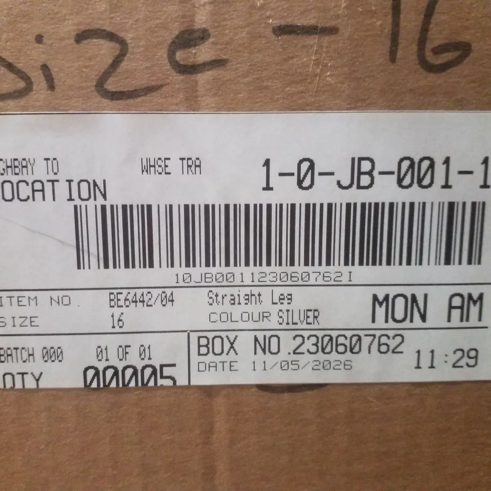BOX CONTAINING APPROXIMATELY 5 BRAND NEW SIMPLY BE SILVER METALLIC COATED STRAIGHT LEG JEANS - SIZE 16