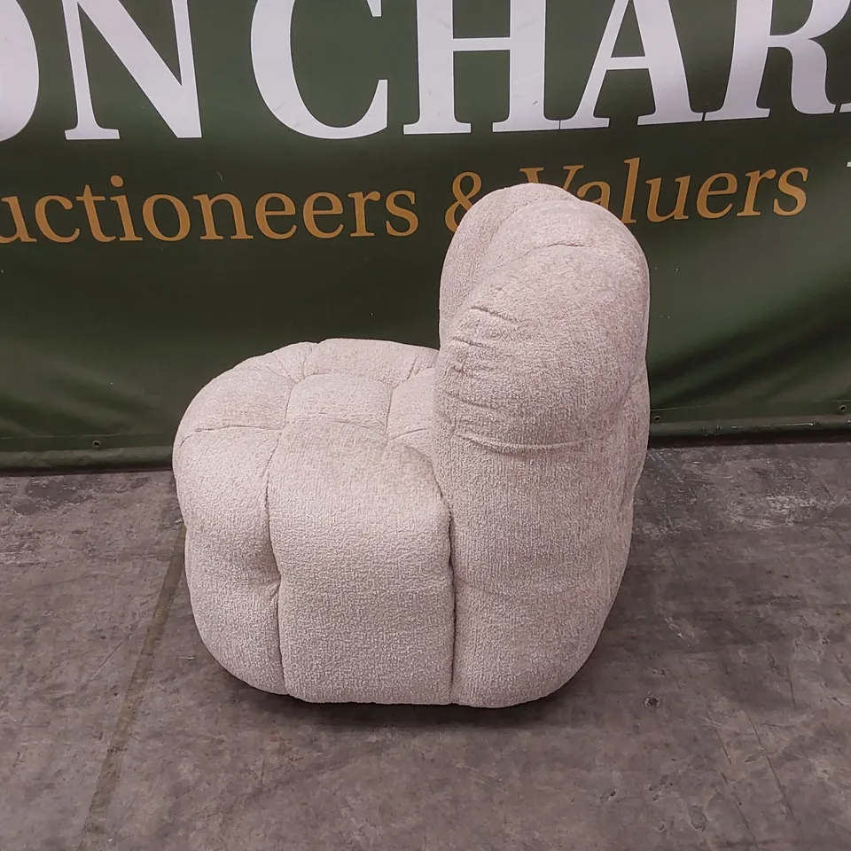 QUALITY DESIGNER BUMPER CIRCA GLAM FABRIC DINING CHAIR ON WHEELS - SAND
