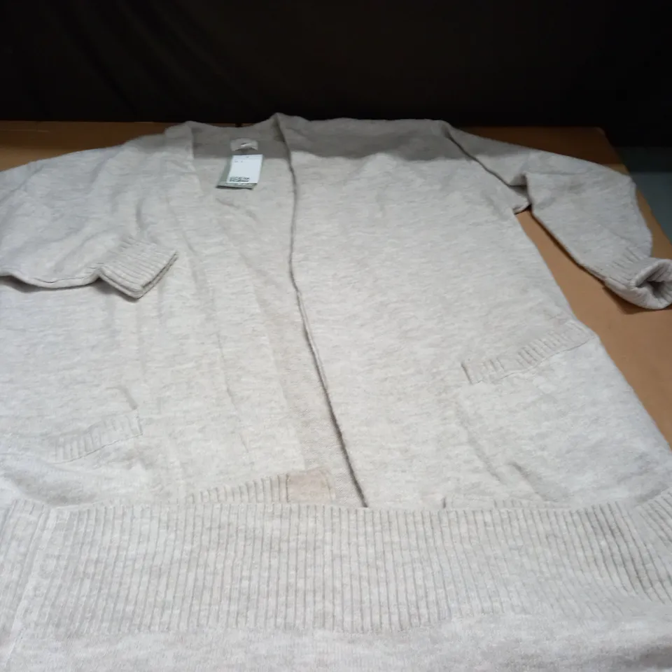 H&M OPEN FRONT LONG LINE CARDIGAN IN NATURAL - S