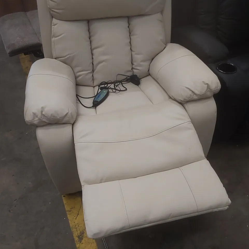 DESIGNER FAUX LEATHER UPHOLSTERED MANUAL RECLINER ARMCHAIR WITH MASSAGE FEATURE