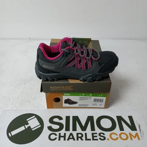 8 BOXED PAIRS OF BRAND NEW REGATTA KIDS EDGEPOINT JNR SHOES IN STEEL/PINK FUSION - UK 12 & 13