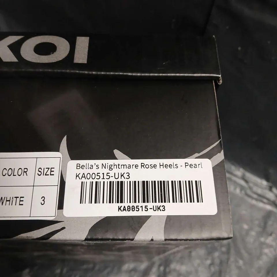 BOXED PAIR OF KOI BELLA’S NIGHTMARE ROSE HEELS –  UK SIZE 3  