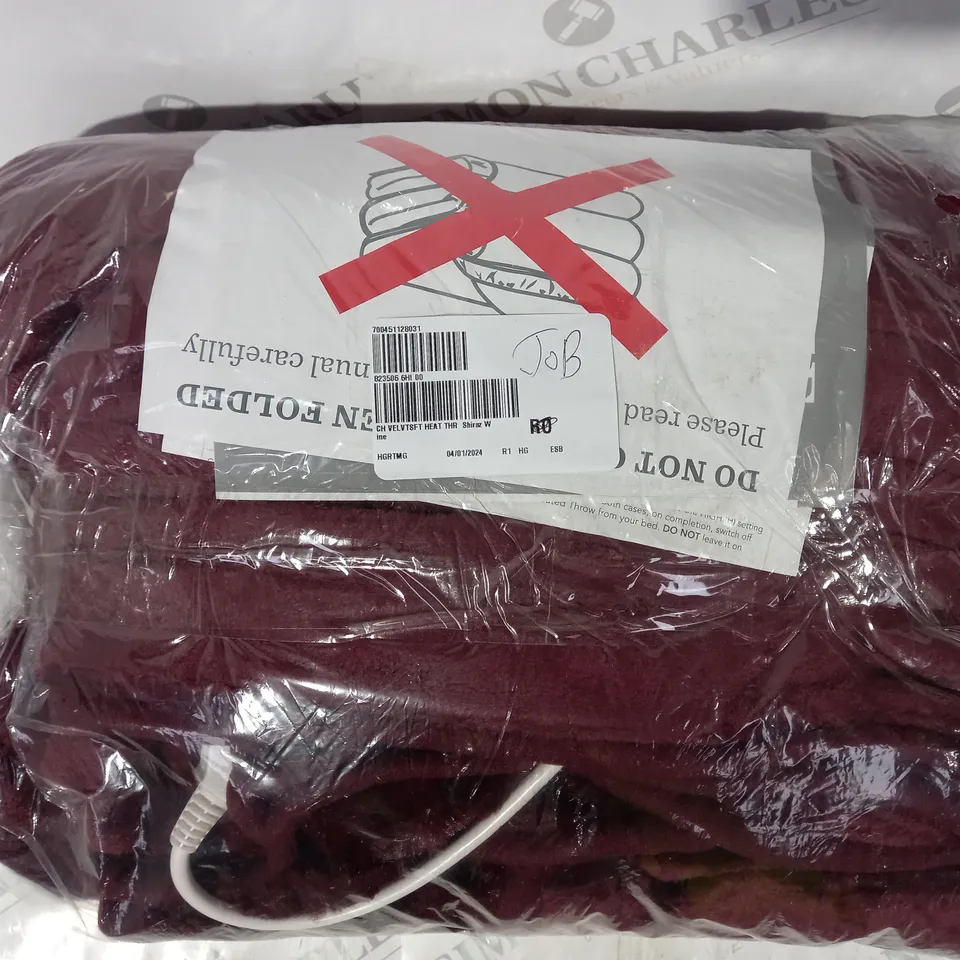 BOXED COZEE HOME VELVETSOFT HEATED THROW IN SHIRAZ WINE