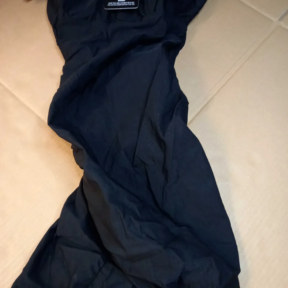 PRETTYLITTLETHING BLACK V BAR RUCHED SLEEVELESS BODYCON DRESS - SIZE 12