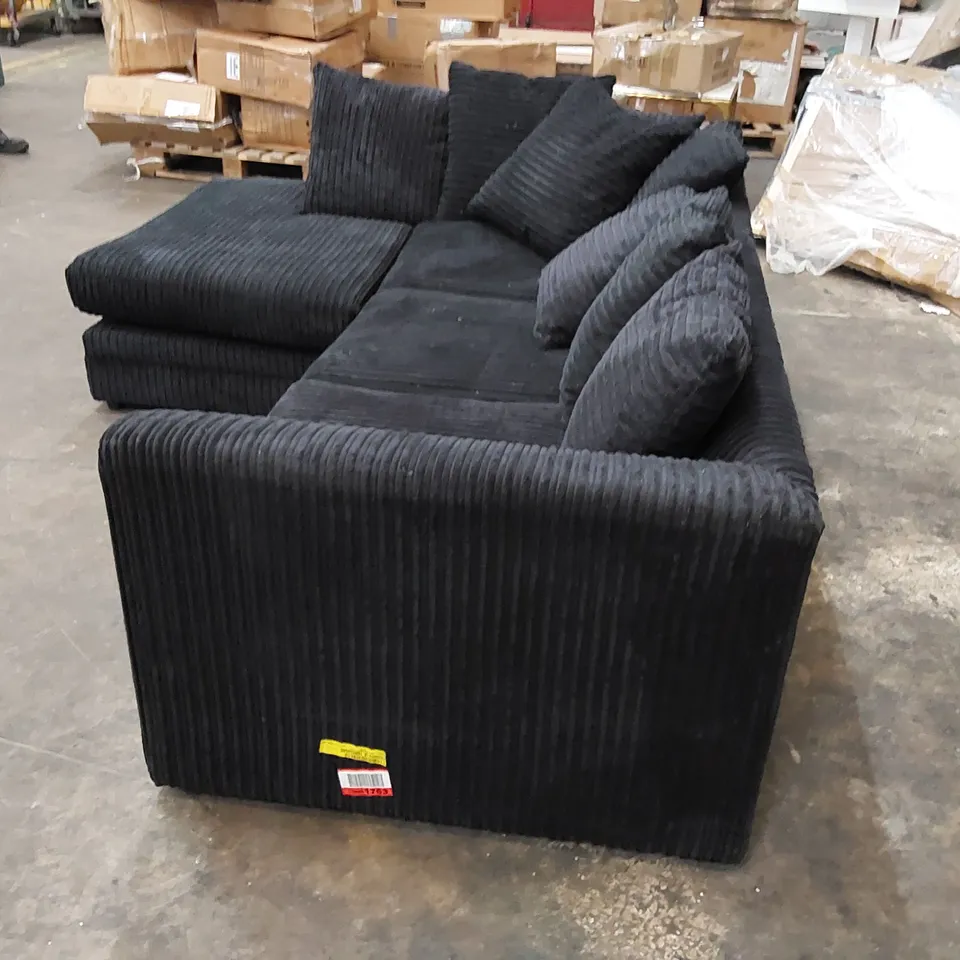 DESIGNER L SHAPED SOFA BLACK CORDUROY FABRIC