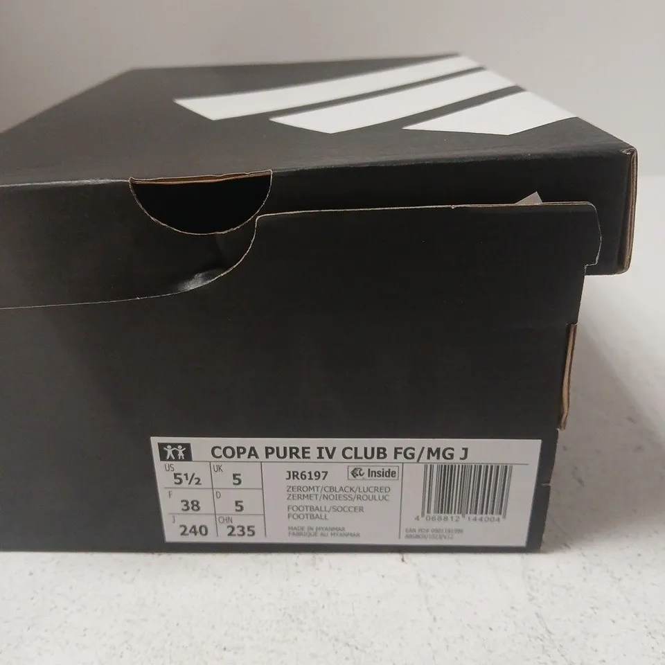 ADIDAS COPA PURE IV CLUB FG/MG JUNIOR FOOTBALL BOOTS – WHITE/BLACK/RED - UK 5 