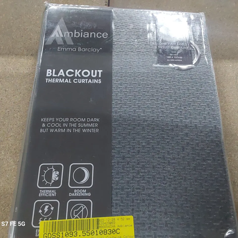 DESIGNER AMBIANCE EYELET BLACKOUT CURTAINS GREY 168 × 137cm