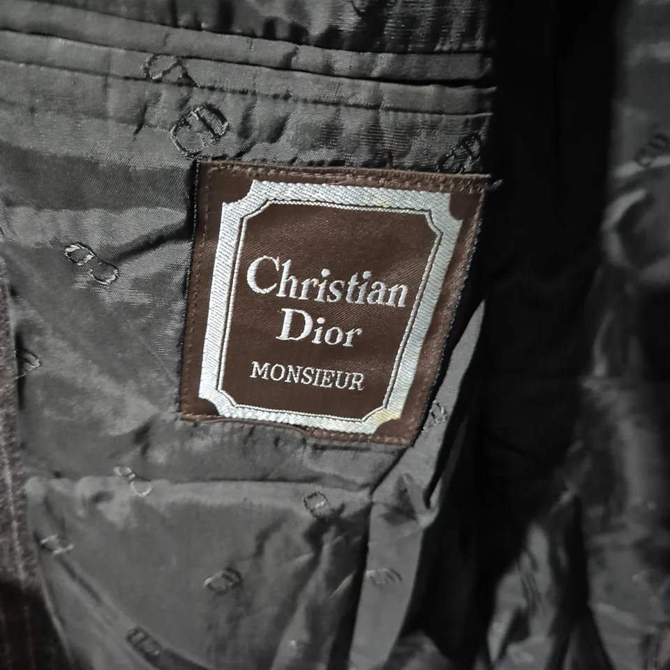 CHRISTIAN DIOR MONSIEUR BROWN PINSTRIPE SUIT – JACKET & TROUSERS - SIZE UNSPECIFIED - STAIN ON INNER LINING OF TROUSER