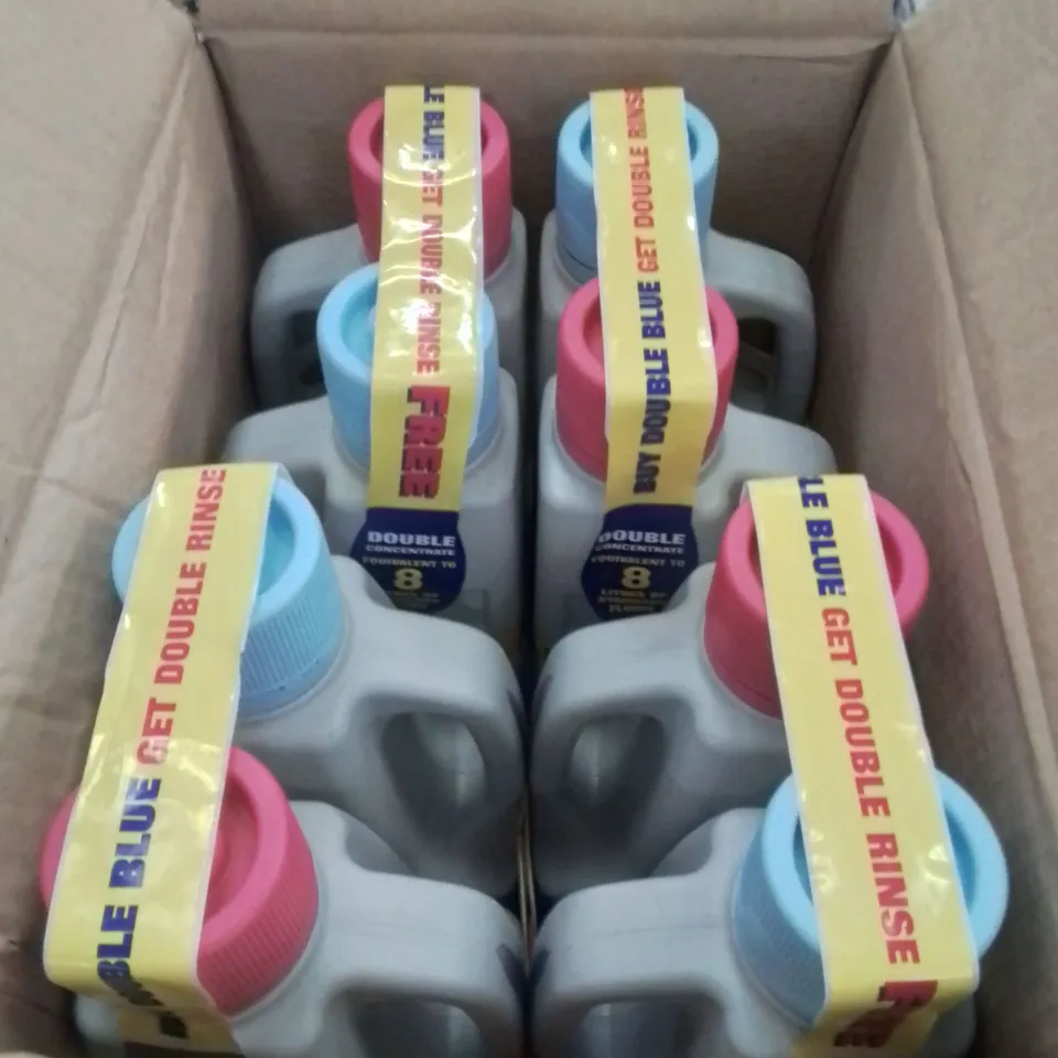 BOX CONTAINING 4 X2 PACKS OF TOILET FLUID AND RINSE AGENTS