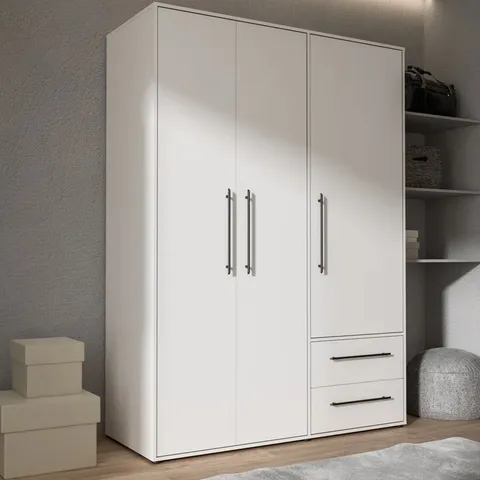 BOXED MIJAH 3 DOOR MANUFACTURED WOOD WARDROBE - WHITE (3 BOXES)