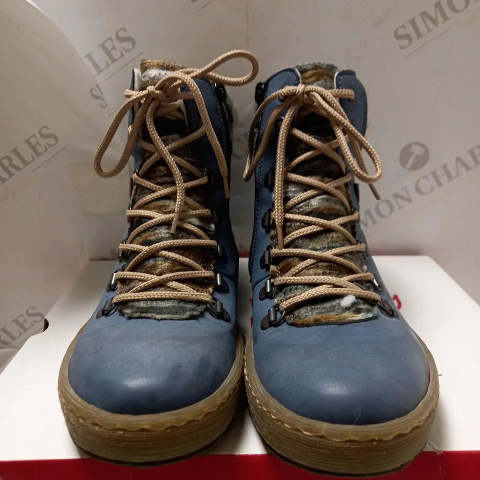RIEKER LIGHT BLUE LACE UP ANKLE BOOTS - SIZE 4